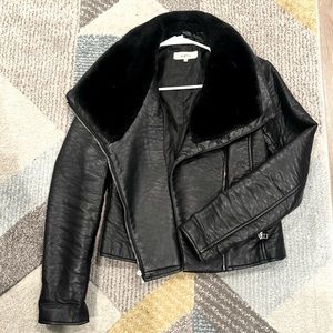 Wildflower faux leather jacket with faux fur